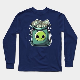 Cute alien on bag full of money Long Sleeve T-Shirt